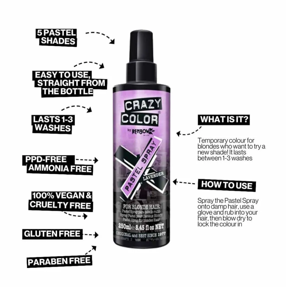Crazy Color Pastel Spray Temporary Hair Colour -Lavender 250ml