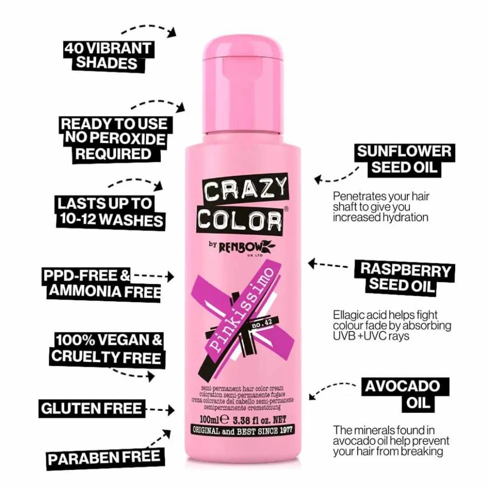 Crazy Color Semi Permanent Hair Colour Cream - Pinkissimo 100ml