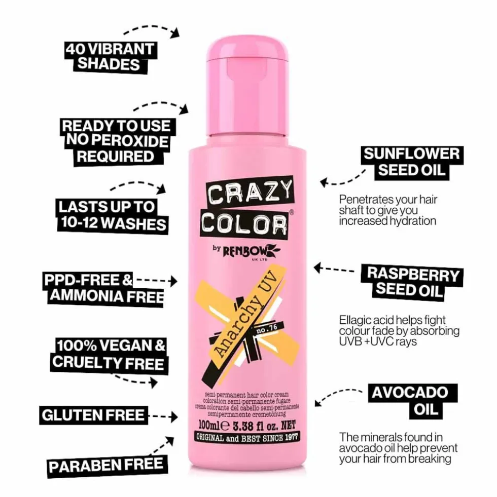 Crazy Color Semi Permanent Hair Colour Cream - Anarchy UV 100ml