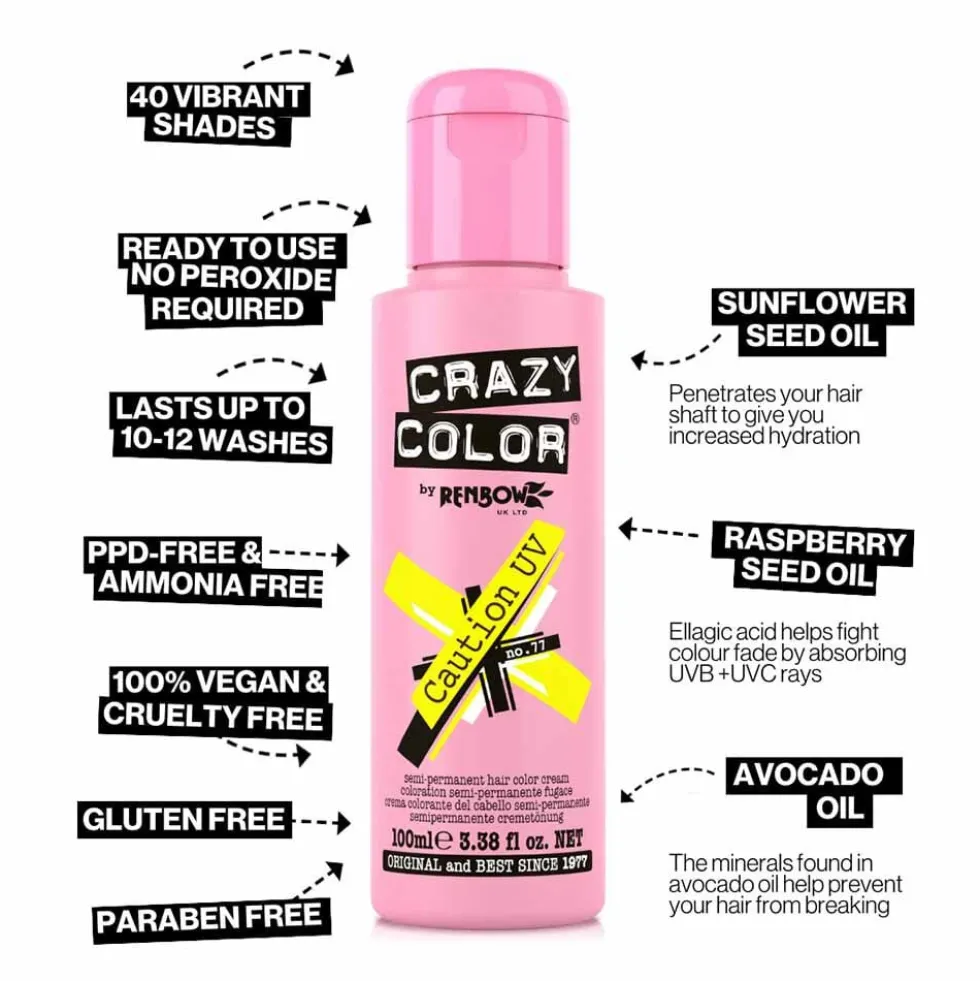 Crazy Color Semi Permanent Hair Colour Cream - Caution UV 100ml