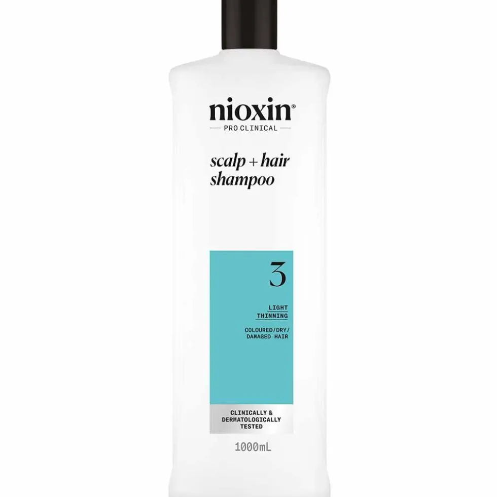 Nioxin System 3 Scalp + Hair Thickening Shampoo for Coloured, Dry and Damaged Hair with Light Thinning 1L