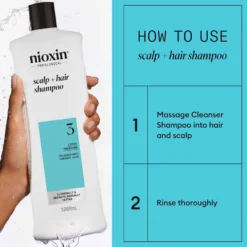 Nioxin System 3 Scalp + Hair Thickening Shampoo for Coloured, Dry and Damaged Hair with Light Thinning 1L