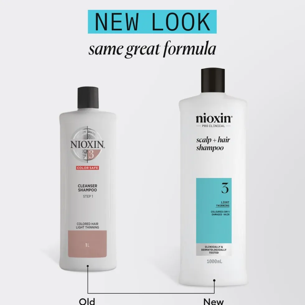 Nioxin System 3 Scalp + Hair Thickening Shampoo for Coloured, Dry and Damaged Hair with Light Thinning 1L