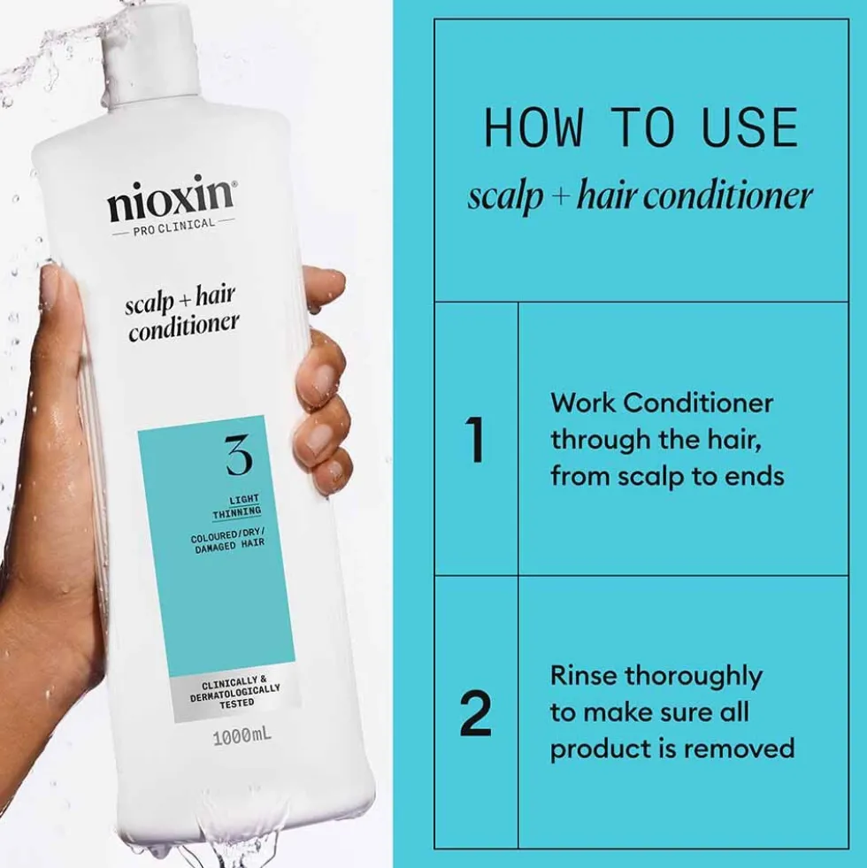Nioxin System 3 Scalp + Hair Thickening Conditioner for Coloured, Dry and Damaged Hair with Light Thinning 1L