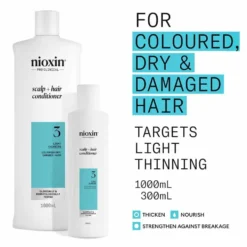 Nioxin System 3 Scalp + Hair Thickening Conditioner for Coloured, Dry and Damaged Hair with Light Thinning 1L