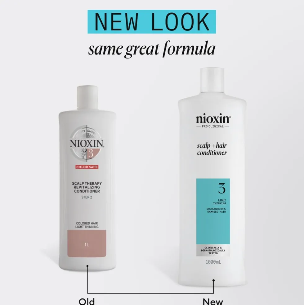 Nioxin System 3 Scalp + Hair Thickening Conditioner for Coloured, Dry and Damaged Hair with Light Thinning 1L