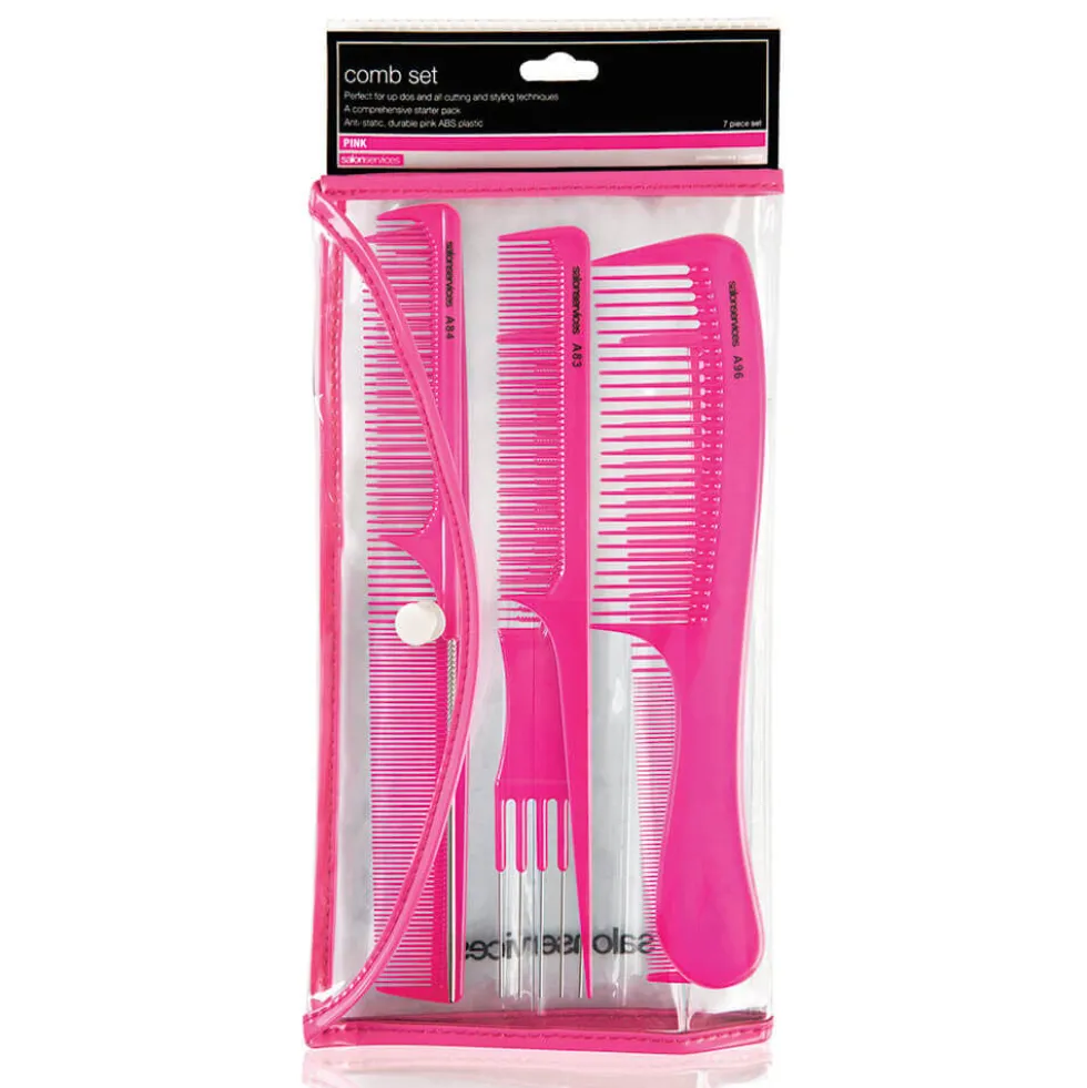 Salon Services Six Piece Comb Set Pink