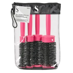 S-PRO Heat Retainer Brush Set, Pack of 4, Pink