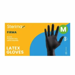 Sterimax Firma® Latex Disposable Black Gloves - Medium, Pack of 100
